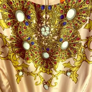 Silky Dress adorned with bold jewel-tone design